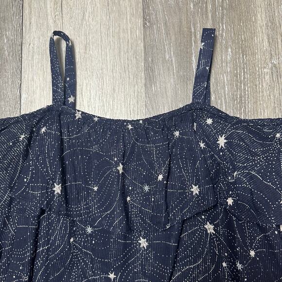 Anthropologie Floreat Navy Blue Star Print Long Sleeve Cold Shoulder Blouse NEW - Picture 2 of 7